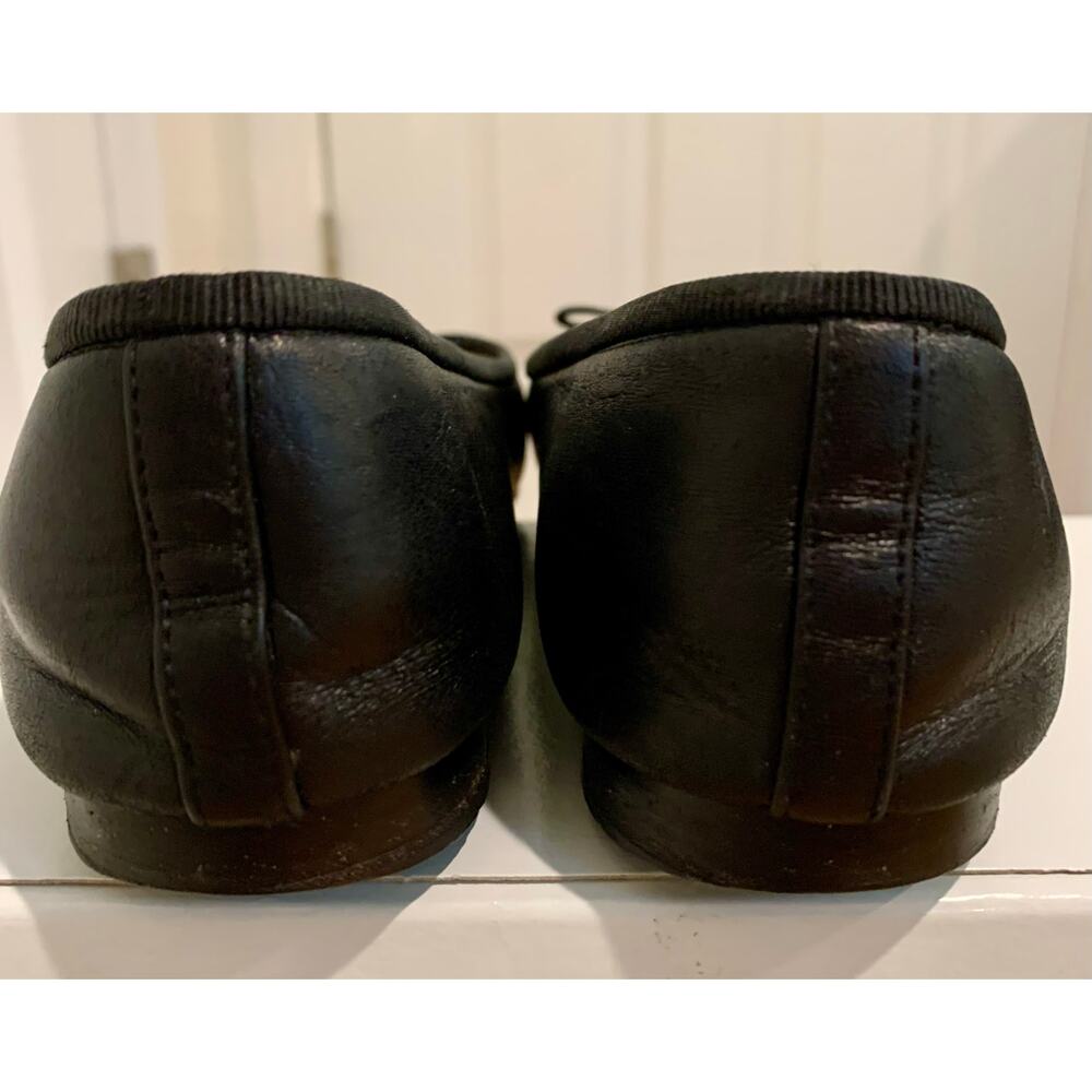 Authentic Chanel Lambskin Leather Ballet Flats 36.5 Black CC Bow Patent Cap Toe - Picture 5 of 15